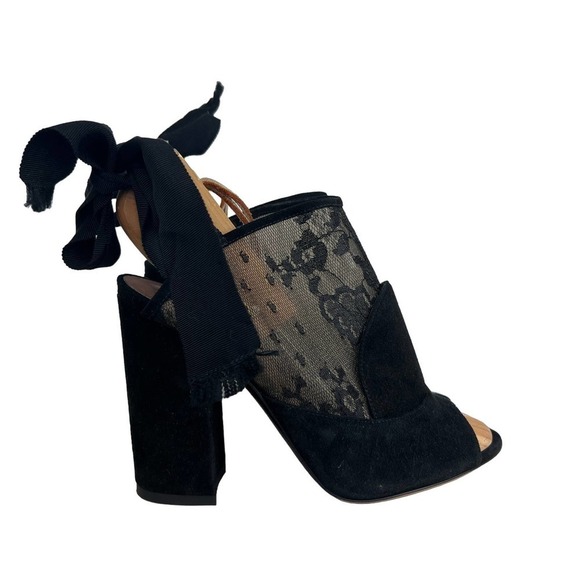 Tabitha Simmons Regina Lace & Suede Ankle Wrap Open Toe Heels Women Size 39 US 9 - Picture 2 of 11